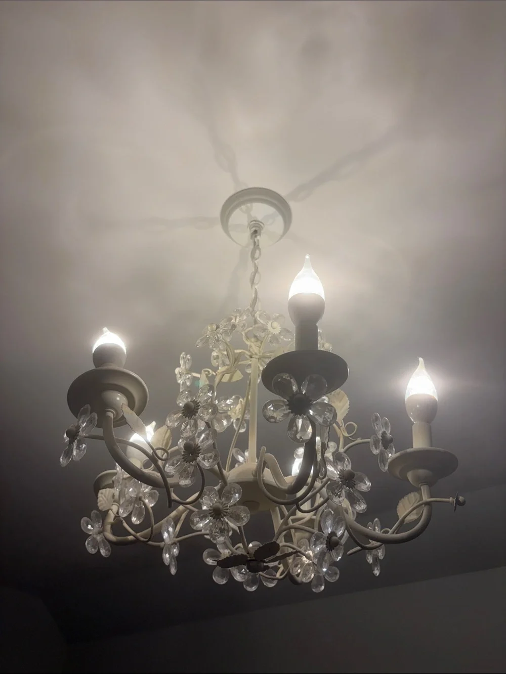 Pottery Barn Kids Cream Chandelier with Daisy and Leaf Accents